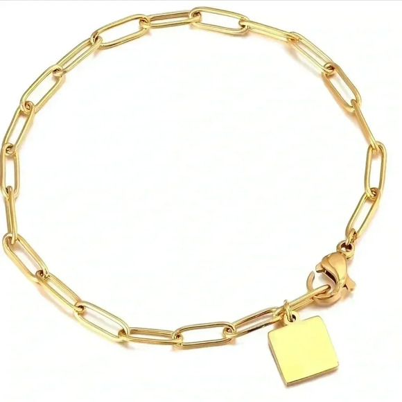*NEW* 18K Gold Plated Stainless Steel Bracelet -  Paperclip Style Links - Picture 2 of 7